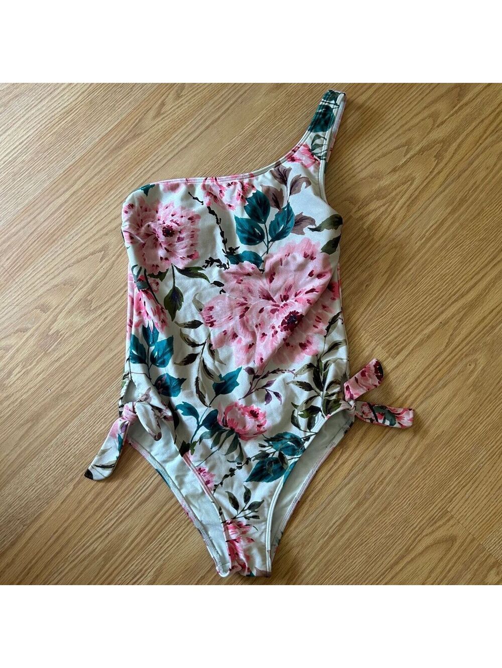 Abercrombie & Fitch Floral One Shoulder One Piece Swimsuit Side Tie Sz Small